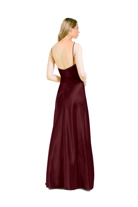 Desconto Ouro Borgonha Linha A Alças finas Sem Mangas Comprimento Chão Vestidos de Madrinha / Vestidos de Noite / Vestidos de Festa