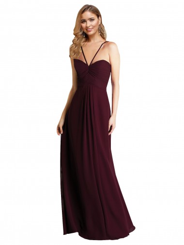 Desconto Ouro Borgonha Linha A Alças finas Sem Mangas Comprimento Chão Vestidos de Festa / Vestidos de Madrinha