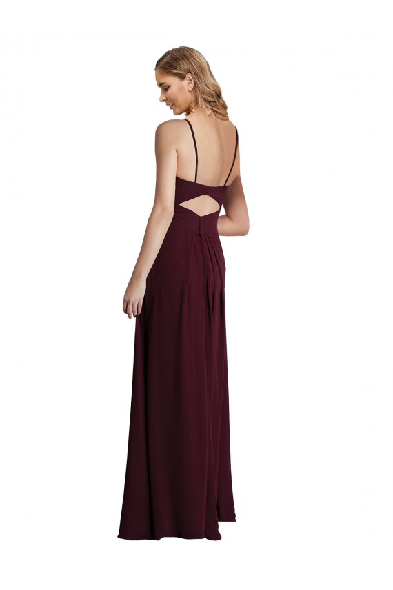 Desconto Ouro Borgonha Linha A Alças finas Sem Mangas Comprimento Chão Vestidos de Festa / Vestidos de Madrinha