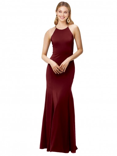Desconto Ouro Borgonha Sereia Cabeçada Sem Mangas Comprimento Chão Vestidos de Madrinha / Vestidos de Noite / Vestidos de Festa