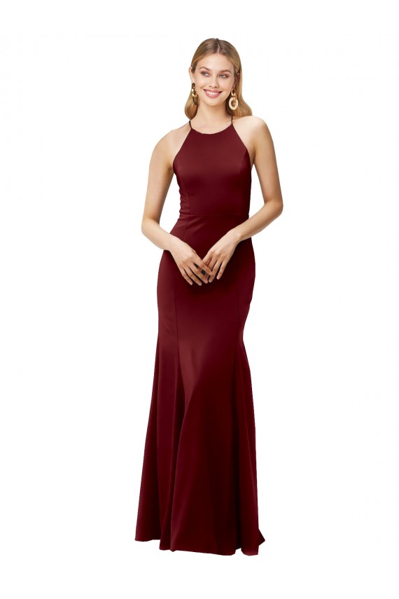 Desconto Ouro Borgonha Sereia Cabeçada Sem Mangas Comprimento Chão Vestidos de Madrinha / Vestidos de Noite / Vestidos de Festa