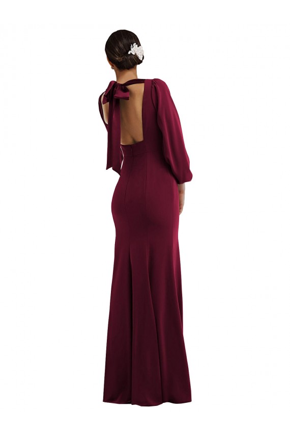 Desconto Ouro Borgonha Trombeta Barco Mangas Compridas, Mangas Bispo Comprimento Chão Vestidos de Madrinha / Vestidos de Noite / Vestidos de Festa