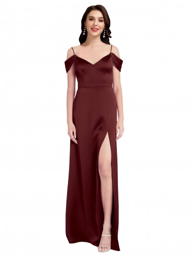 Desconto Ouro Borgonha Linha A Fora do Ombro Sem Mangas Comprimento Chão Vestidos de Madrinha / Vestidos de Noite / Vestidos de Festa