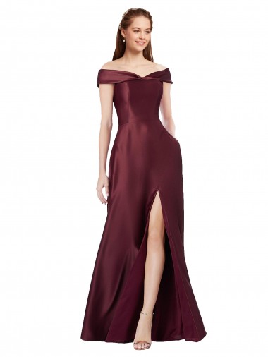 Desconto Ouro Borgonha Linha A Fora do Ombro Mangas Curtas Comprimento Chão Vestidos de Madrinha / Vestidos de Noite / Vestidos de Festa