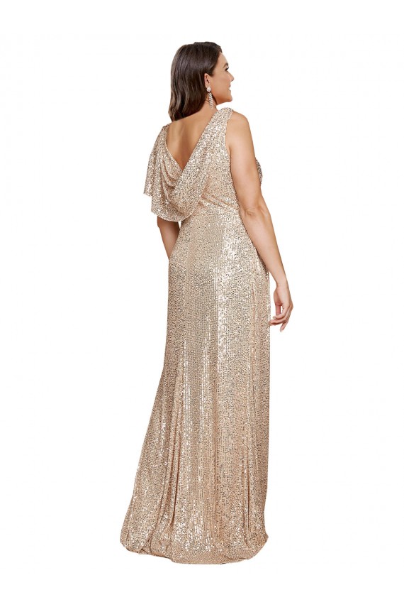 Desconto Ouro Linha A Decote V Sem Mangas Comprimento Chão Vestidos de Madrinha / Vestidos de Noite / Vestidos de Festa