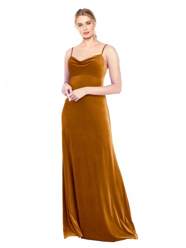 Desconto Ouro Linha A Alças finas Sem Mangas Comprimento Chão Vestidos de Madrinha / Vestidos de Festa