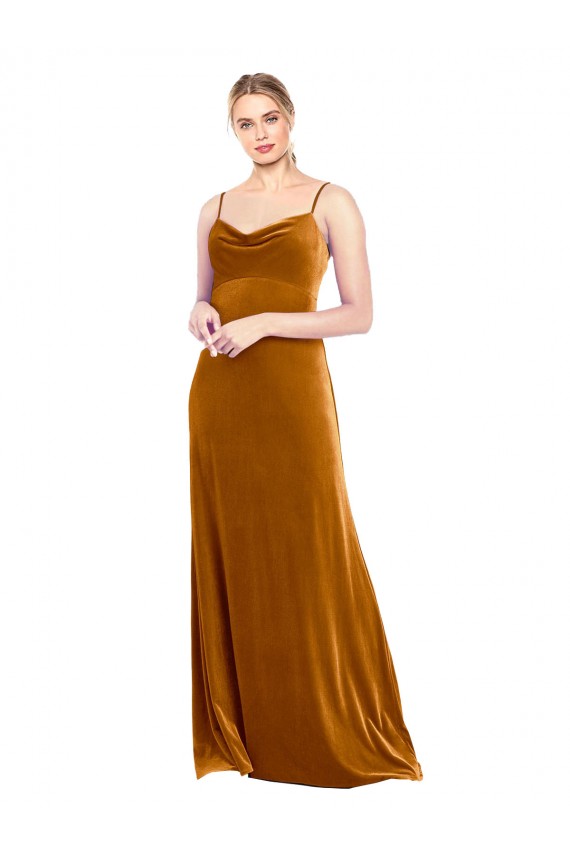 Desconto Ouro Linha A Alças finas Sem Mangas Comprimento Chão Vestidos de Madrinha / Vestidos de Festa