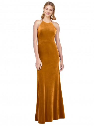 Desconto Ouro Linha A Cabeçada Sem Mangas Comprimento Chão Vestidos de Madrinha / Vestidos de Noite / Vestidos de Festa