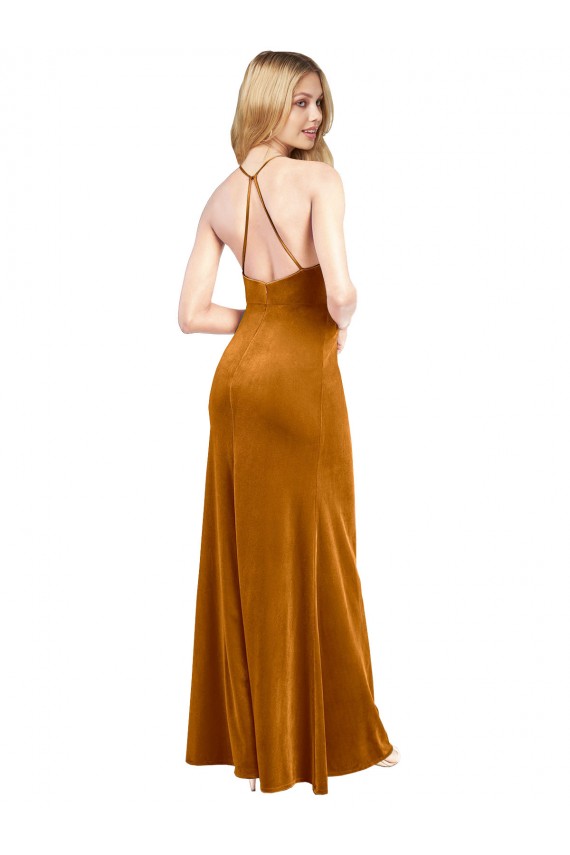 Desconto Ouro Linha A Cabeçada Sem Mangas Comprimento Chão Vestidos de Madrinha / Vestidos de Noite / Vestidos de Festa