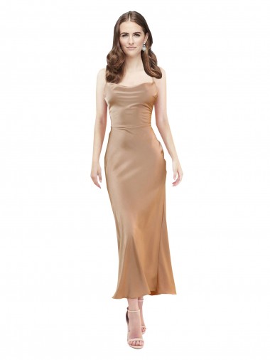 Desconto Ouro Rosa Bainha Decote Capuz Sem Mangas Comprimento Midi Vestidos de Madrinha / Vestidos de Noite / Vestidos de Festa
