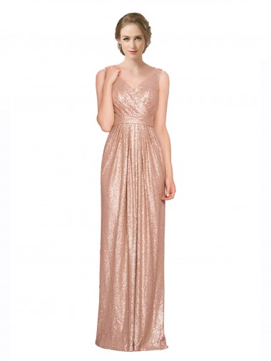 Desconto Ouro Rosa Bainha Decote V Sem Mangas Comprimento Chão Vestidos de Madrinha / Vestidos de Noite / Vestidos de Festa