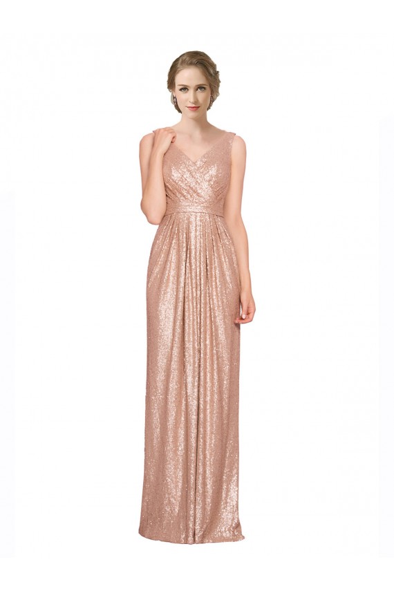 Desconto Ouro Rosa Bainha Decote V Sem Mangas Comprimento Chão Vestidos de Madrinha / Vestidos de Noite / Vestidos de Festa