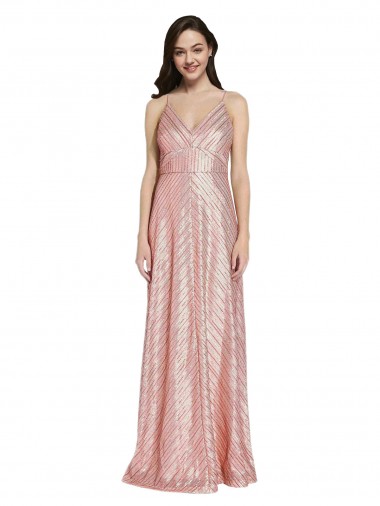Desconto Ouro Rosa Bainha Decote V Sem Mangas Comprimento Chão Longo Vestidos de Madrinha / Vestidos de Noite / Vestidos de Festa