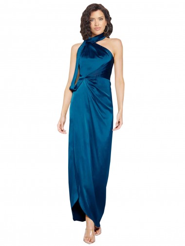 Desconto Pavão Azul Bainha Cabeçada Sem Mangas Comprimento Chão Vestidos de Madrinha / Vestidos de Noite / Vestidos de Festa