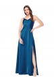 Desconto Pavão Azul Linha A Alças finas Sem Mangas Comprimento Chão Vestidos de Madrinha / Vestidos de Noite / Vestidos de Festa