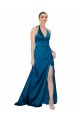 Desconto Pavão Azul Linha A Cabeçada Sem Mangas Comprimento Chão Vestidos de Madrinha / Vestidos de Noite / Vestidos de Festa