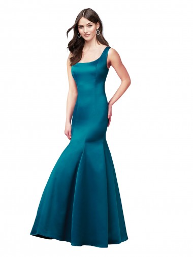 Desconto Pavão Azul Sereia Barco Sem Mangas Comprimento Chão Vestidos de Madrinha / Vestidos de Festa