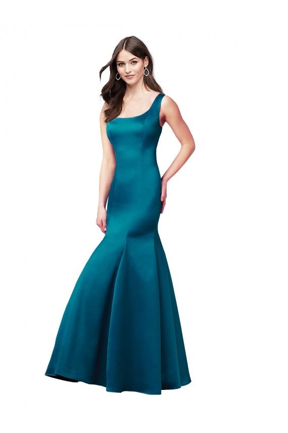 Desconto Pavão Azul Sereia Barco Sem Mangas Comprimento Chão Vestidos de Madrinha / Vestidos de Festa