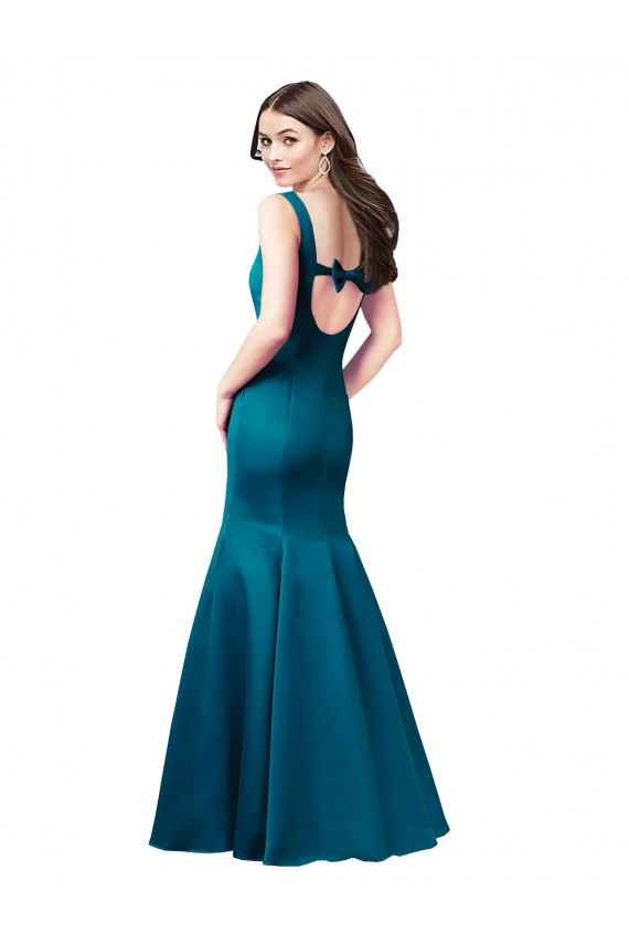 Desconto Pavão Azul Sereia Barco Sem Mangas Comprimento Chão Vestidos de Madrinha / Vestidos de Festa
