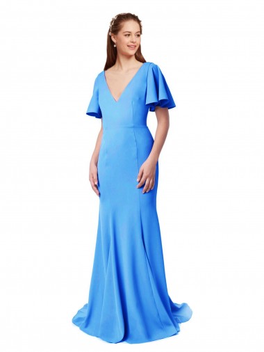 Desconto Pavão Azul Sereia Decote V Mangas Curtas Comboio Varredela Vestidos de Madrinha / Vestidos de Festa