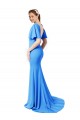 Desconto Pavão Azul Sereia Decote V Mangas Curtas Comboio Varredela Vestidos de Madrinha / Vestidos de Festa