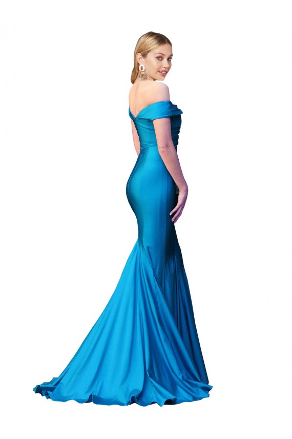 Desconto Pavão Azul Sereia Fora do Ombro Sem Mangas Comprimento Chão Vestidos de Madrinha / Vestidos de Noite / Vestidos de Festa