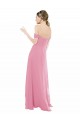 Desconto Pele Rosa Linha A Fora do Ombro Mangas Curtas Comprimento Chão Vestidos de Madrinha