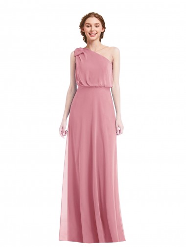 Desconto Pele Rosa Linha A Um Ombro Sem Mangas Comprimento Chão Vestidos de Madrinha
