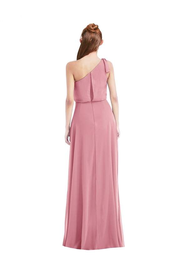 Desconto Pele Rosa Linha A Um Ombro Sem Mangas Comprimento Chão Vestidos de Madrinha
