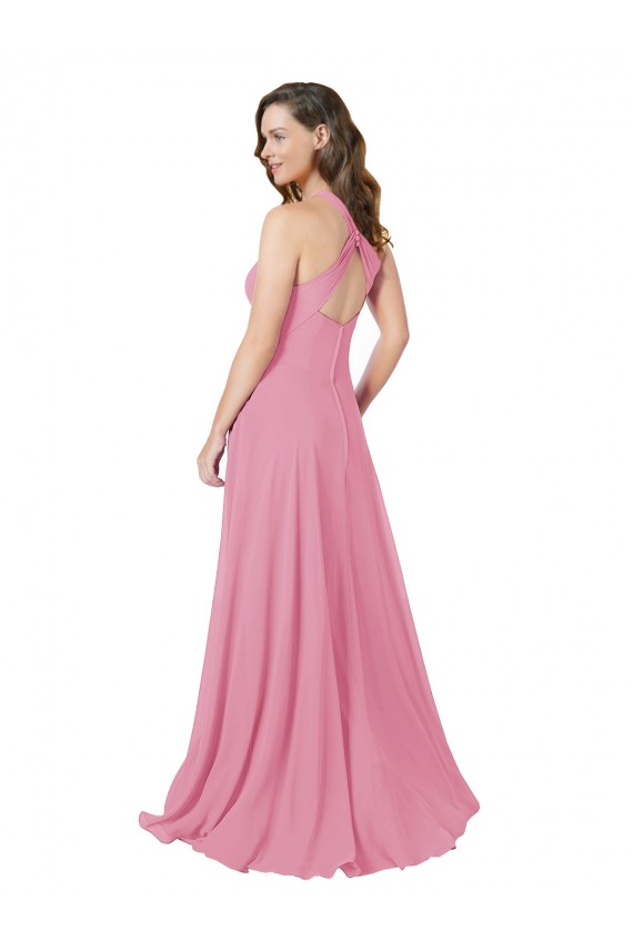 Desconto Pele Rosa Linha A Cabeçada Sem Mangas Comprimento Chão Vestidos de Madrinha / Vestidos de Festa