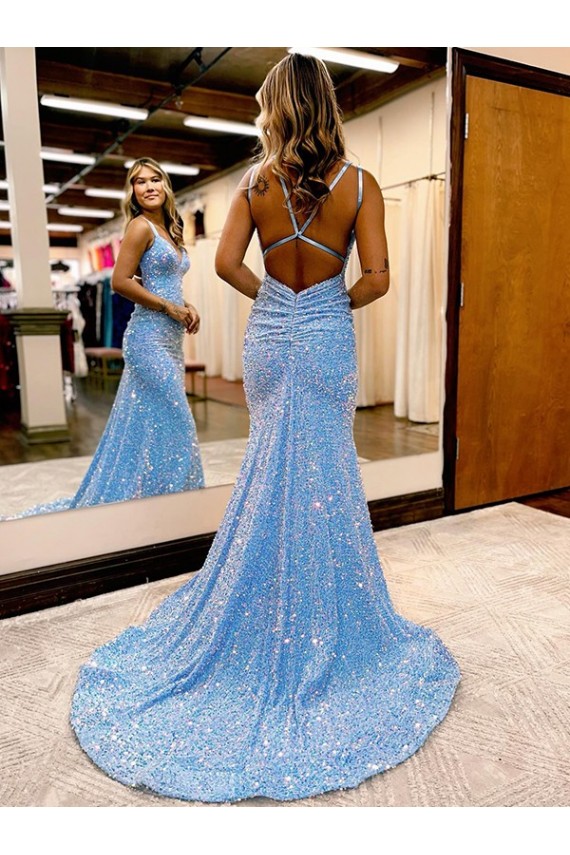 Desconto Pervinca Bainha Decote V Sem Mangas Comboio Varredela Vestidos de Festa