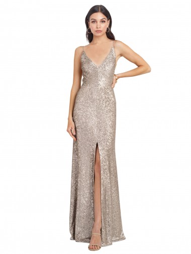 Desconto Prata Bainha Decote V Sem Mangas Comprimento Chão Longo Vestidos de Madrinha / Vestidos de Noite / Vestidos de Festa