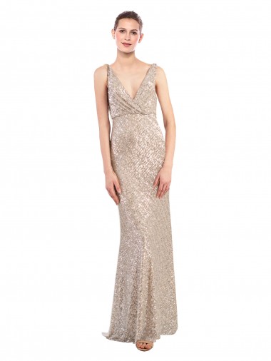 Desconto Prata Bainha Decote V Sem Mangas Comprimento Chão Vestidos de Madrinha / Vestidos de Noite / Vestidos de Festa