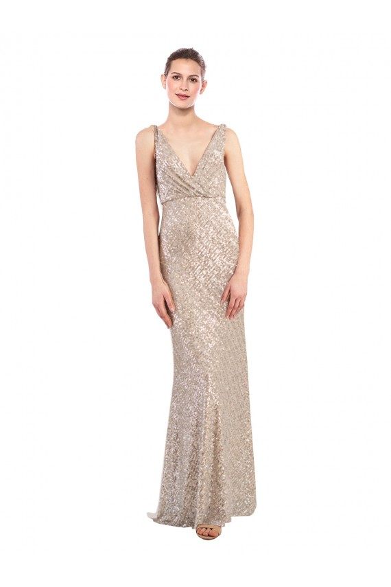 Desconto Prata Bainha Decote V Sem Mangas Comprimento Chão Vestidos de Madrinha / Vestidos de Noite / Vestidos de Festa