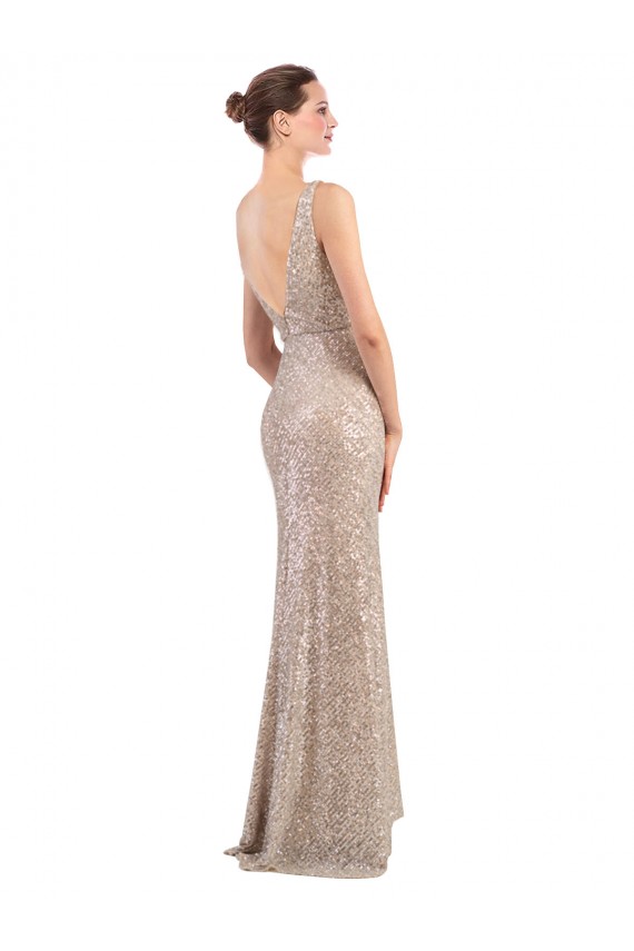 Desconto Prata Bainha Decote V Sem Mangas Comprimento Chão Vestidos de Madrinha / Vestidos de Noite / Vestidos de Festa
