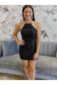 Desconto Preto Bainha Cabeçada Sem Mangas Curto Vestidos de Festa