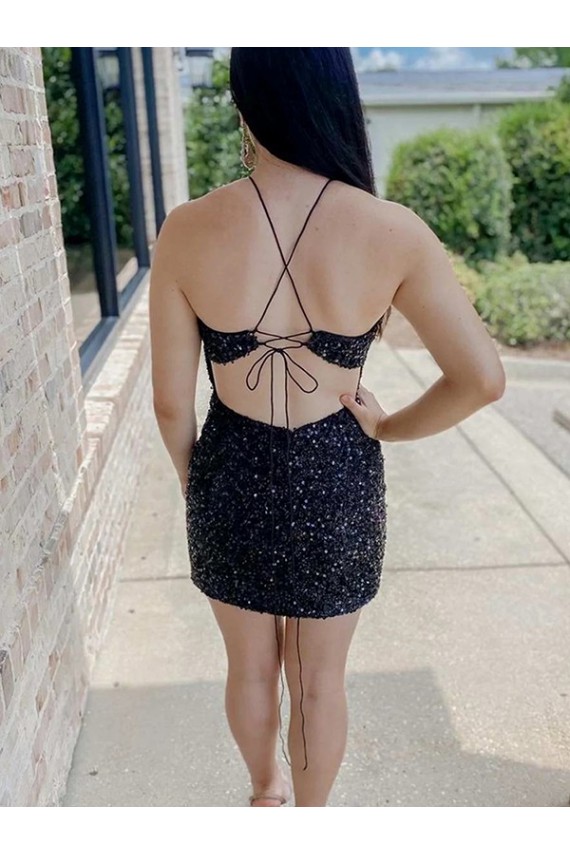 Desconto Preto Bainha Cabeçada Sem Mangas Curto Vestidos de Festa