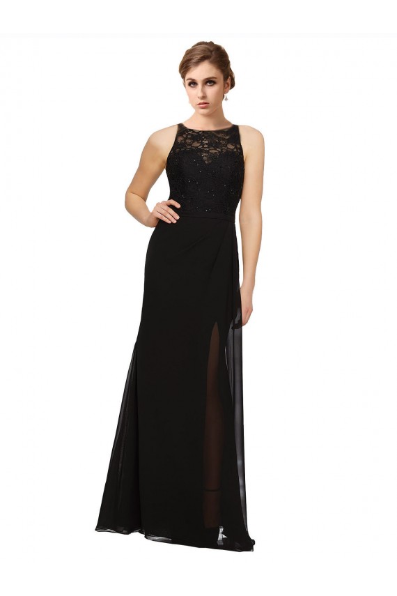 Desconto Preto Bainha Decote Alto Sem Mangas Comprimento Chão Vestidos de Madrinha
