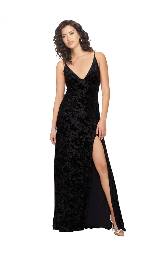 Desconto Preto Bainha Decote V Sem Mangas Comprimento Chão Longo Vestidos de Madrinha