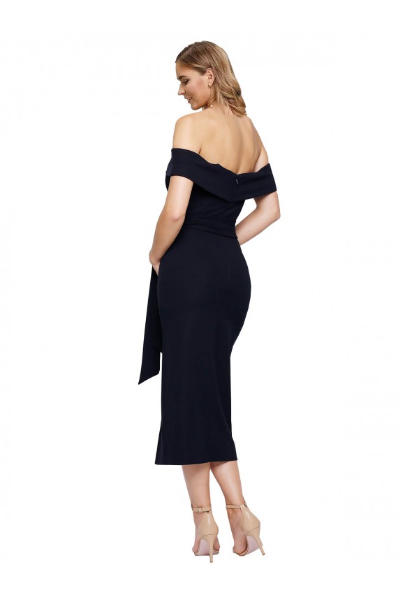 Desconto Preto Bainha Fora do Ombro Sem Mangas Comprimento Midi Vestidos de Madrinha / Vestidos de Noite / Vestidos de Festa