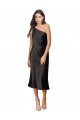 Desconto Preto Bainha Um Ombro Sem Mangas Comprimento Midi Vestidos de Madrinha / Vestidos de Noite / Vestidos de Festa