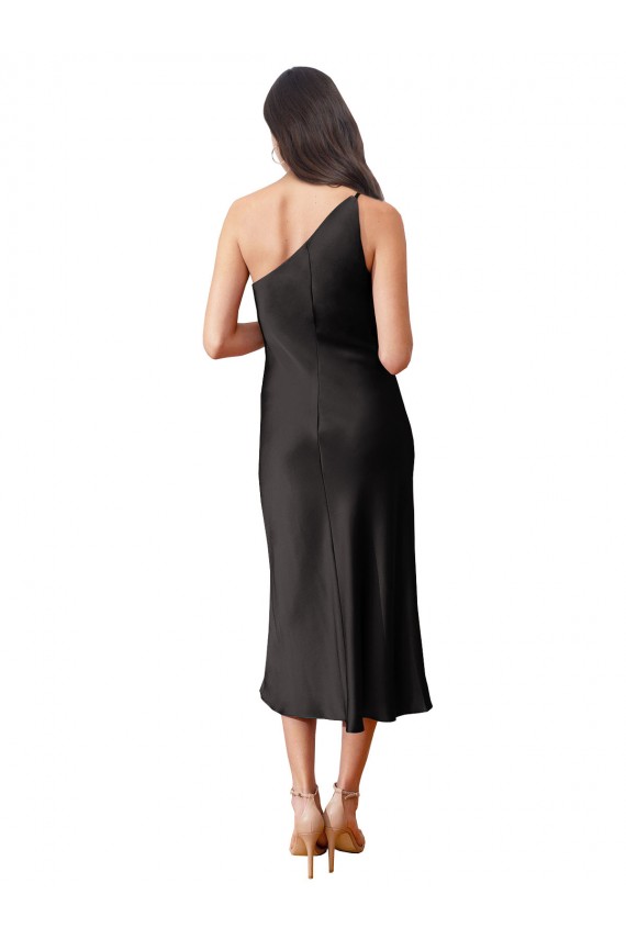 Desconto Preto Bainha Um Ombro Sem Mangas Comprimento Midi Vestidos de Madrinha / Vestidos de Noite / Vestidos de Festa