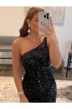 Desconto Preto Bainha Um Ombro Sem Mangas Curto Vestidos de Festa