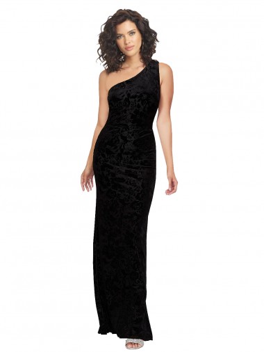 Desconto Preto Bainha Um Ombro Sem Mangas Comprimento Chão Vestidos de Madrinha
