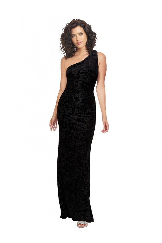 Desconto Preto Bainha Um Ombro Sem Mangas Comprimento Chão Vestidos de Madrinha
