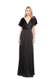 Desconto Preto Linha A Decote V Mangas Curtas Comprimento Chão Vestidos de Madrinha / Vestidos de Noite / Vestidos de Festa