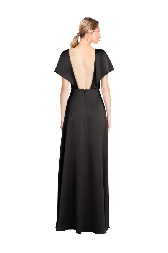 Desconto Preto Linha A Decote V Mangas Curtas Comprimento Chão Vestidos de Madrinha / Vestidos de Noite / Vestidos de Festa
