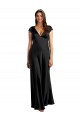 Desconto Preto Linha A Decote V Mangas Curtas Comprimento Chão Longo Vestidos de Madrinha / Vestidos de Noite / Vestidos de Festa