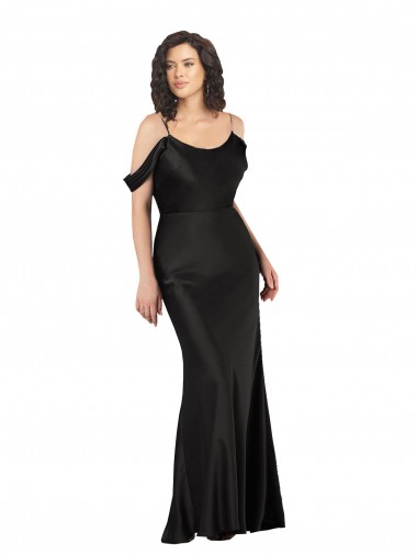 Desconto Preto Linha A Fora do Ombro Sem Mangas Comprimento Chão Longo Vestidos de Madrinha / Vestidos de Noite / Vestidos de Festa