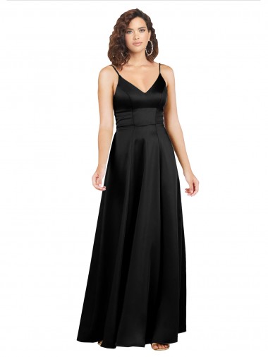 Desconto Preto Linha A Decote V Sem Mangas Comprimento Chão Vestidos de Madrinha / Vestidos de Noite / Vestidos de Festa